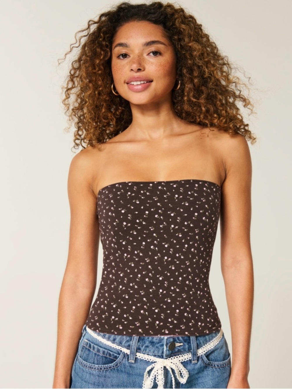 NWT‎ Hollister Taylor Reversible Tube Top Espresso Floral Pink Strapless Small